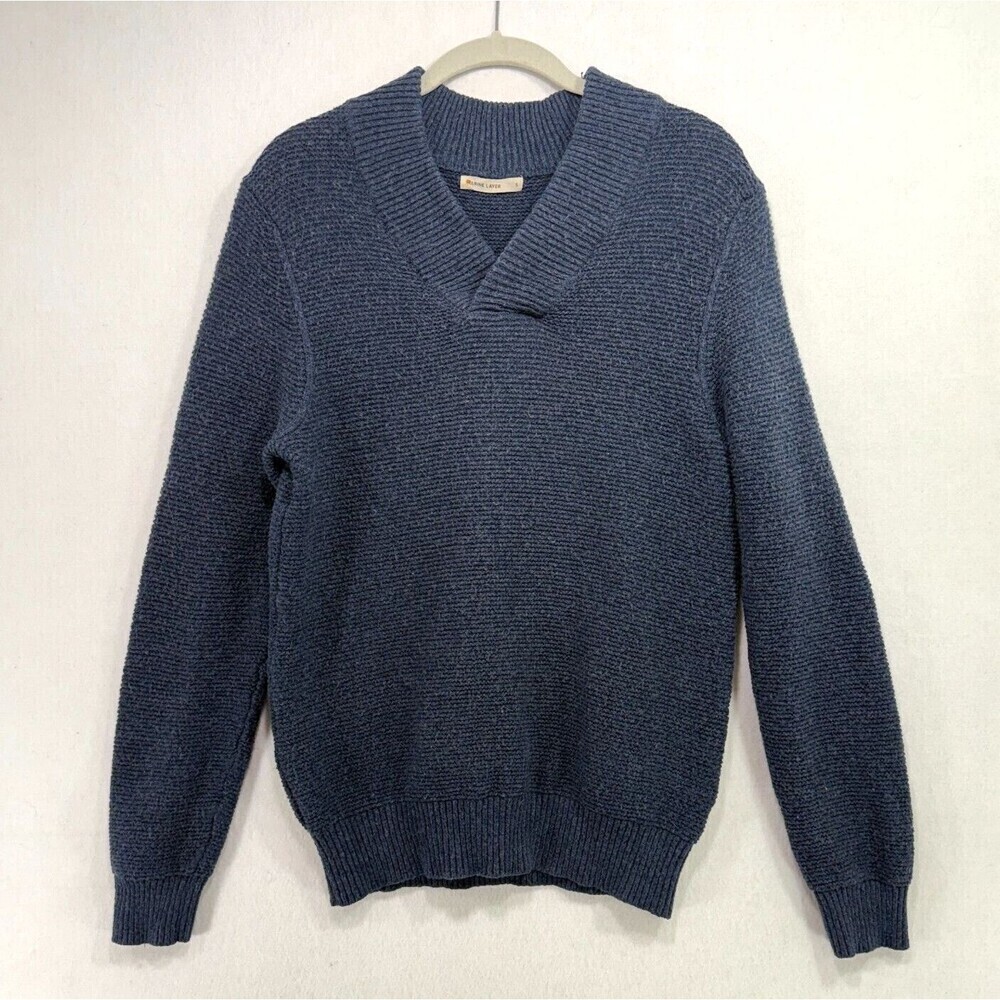 Marine Layer Sweater Men S Blue Wool Blend V-Neck Academia Preppy Office Casual